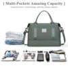 Praktische grüne Reisetasche für Damen mit Schuhfach, ideal für Reisen, Sport und Freizeitaktivitäten, mit wasserdichter Nasstasche und mehreren Fächern für optimalen Stauraum.