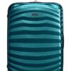 Robuster und leichter Hartschalenkoffer in Petrol Blau mit strukturiertem Design, geeignet für Reisen, ausgestattet mit drehbaren Rollen und ausziehbarem Griff.
