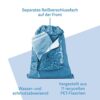 Blauer Sportbeutel mit Kordelzug und Reißverschlussfach, wasser- und schmutzabweisend, ideal für sportliche Aktivitäten und Freizeit, aus recycelten PET-Flaschen hergestellt.