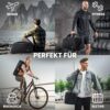 Vielseitige Sporttasche mit Rucksackfunktion, ideal für Fitness, Reisen und Outdoor-Aktivitäten, dargestellt in verschiedenen Szenarien: Reisen, Fitness, Radfahren und Alltag.