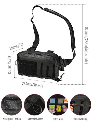 TACTICAL_GEEK Cache L3 EDC Sling Bag in Schwarz und Orange, ideal für Outdoor-Aktivitäten, Schule und Reisen, gefertigt aus robustem X-pac Material mit verstellbarem Schultergurt.