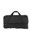 Große schwarze Travelite Trolley Reisetasche mit Rollen, erweiterbarem Volumen und strapazierfähigem Polyester, ideal für Reisen und Sportaktivitäten.