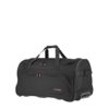 Schwarze Travelite Trolley Reisetasche mit Rollen, sportliches Design, 71 cm, 89 Liter, ideal für Reisen und Sportaktivitäten.