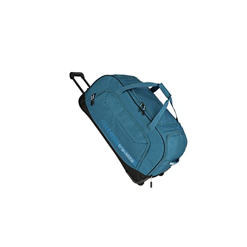 Große travelite Reisetasche mit Rollen in Blau, 77 cm, 120 Liter Volumen, ideal für Urlaub und Sport, mit komfortablem Teleskopgriff und leichten Rollen.
