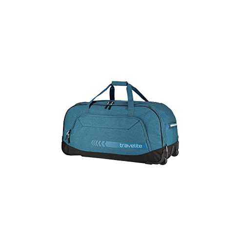 Große travelite Reisetasche mit Rollen in Petrol, ideal für Urlaub und Sport mit 120 Litern Volumen und robustem Polyester-Material.