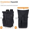 Yooler Rolltop Rucksack wasserdicht, 27L mit Laptopfach für 17,3 Zoll Laptops, in schwarz, geeignet für Reisen, Arbeit und Freizeit.