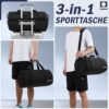 Vielseitige 25L Sporttasche in Schwarz, ideal für Reisen, Sport und Fitness mit abnehmbaren Schultergurten, Schuhfach und Nassfach.