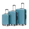 3-teiliges Reisekofferset in Ice Blue mit Hartschale und Zwillingsrollen, bestehend aus großem, mittlerem und kleinem Koffer, ideal für sichere und stilvolle Reisen.