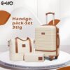 COOLIFE Koffer Trolley aus ABS-Hartschale im modernen Design, inklusive Reisetasche und Kulturbeutel in cremefarben mit braunen Akzenten, ideal für Reisen.