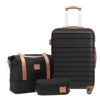 Elegantes Gepäckset mit einem schwarzen Hartschalenkoffer, einer weichen Reisetasche und einem kleinen Kulturbeutel, ideal für Reisen. Der Koffer bietet robusten Schutz und Komfort mit vier Rollen und einem TSA-Schloss.