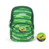 Ergonomischer ergobag Ease Large Freizeitrucksack in verschiedenen Grüntönen mit Dino-Applikation, ideal für Kindergartenkinder, bietet Sicherheit und ausreichend Stauraum.