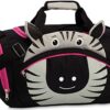 Kindertasche Sporttasche Reisetasche im Zebra-Design für Jungen und Mädchen, schwarz, mit zwei Reißverschlusstaschen und verstellbarem Schultergurt, 39 x 25 x 20 cm.