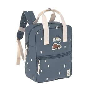 Dunkelblauer LÄSSIG Mini Square Kinderrucksack mit Brustgurt und aufgenähter Schildkröte, ideal für Kinder ab 3 Jahren.