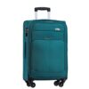 Turquoise leichter Stoffkoffer mit Teleskopgriff, Außentaschen und Zahlenschloss, ideal für Reisen. Maß: 74 cm.