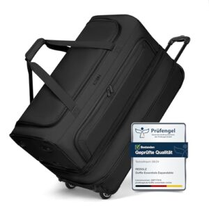 REDOLZ 2-Rollen große Trolley-Reisetasche in Schwarz mit einem Volumen von 98 auf 119 Litern, perfekt für Reisen mit praktischem Design und intelligenter Innenaufteilung.