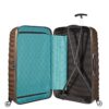 Samsonite Lite-Shock Spinner L Koffer in Sandfarbe, geöffnet, mit funktionalem Innenraum und komfortablem Teleskopgriff.
