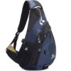 Moderner Sling Backpack in Blau und Schwarz, ideal für Männer und Frauen, wasserdicht mit Platz für einen 14-Zoll Laptop, perfekt für Outdoor-Aktivitäten und Reisen.