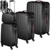 Vielseitiges 4-teiliges Reisekoffer-Set in eleganter schwarzer Farbe, bestehend aus einem großen Koffer, einem mittelgroßen Koffer und einem kompakten Beauty-Case, ideal für Reisen und Handgepäck.