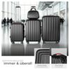 4-teiliges Reisekoffer-Set mit robusten Hartschalen in eleganter schwarz-grauer Farbe, ideal für sichere und stilvolle Reisen. Das Set umfasst einen großen Koffer, zwei mittelgroße Koffer und ein Beauty-Case, alle mit abnehmbaren Rollen und Sicherheits-Zahlenschloss.