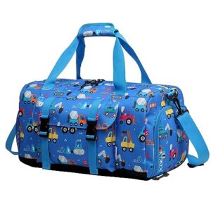 Bunte Kasgo Sporttasche für Kinder in Blau mit Fahrzeugmotiven, ideal als Reisetasche oder Sporttasche für Jungen und Mädchen.