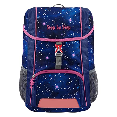 Ergonomischer Schulrucksack im Design 'Star Seahorse Zoe' in Blau und Lila mit praktischen Taschen und einem Sitzkissen, ideal für Kindergarten und Freizeit.