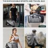 Tolaccea Sporttasche Rucksack für Herren und Damen, erweiterbar von 45 bis 63 Litern, mit Schuhfach, Nassfach und Laptopfach, ideal für Sport und Reisen