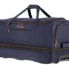 Große Travelite Trolley Reisetasche mit Rollen, erweiterbar von 98 auf 119 Liter, aus robustem Polyester in Marineblau, ideal für Reisen und Wochenendausflüge.