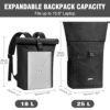 YOKGO Rolltop Rucksack für Damen und Herren in kompaktem Design, wasserfest mit Laptopfach für 15,6 Zoll Geräte, ideal für Schule, Uni und Freizeit.