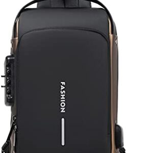 Moderne Brusttasche Herren Sling Bag in Schwarz und Braun, wasserdicht mit Anti-Diebstahl Design und verstellbarem Schultergurt, ideal für Outdoor-Aktivitäten.