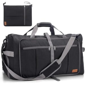 Moderne faltbare Reisetasche in Deep Black, 125L, ideal für Sport und Reisen, mit getrenntem Schuhfach und Nasstasche, aus wasserdichtem Material gefertigt.