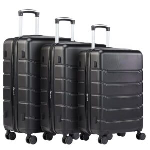 DUMOS 3tlg. Hartschalenkofferset in elegantem mattem Schwarz, bestehend aus robusten Koffern mit Teleskopgriffen und vier stabilen Rollen für einfache Mobilität.