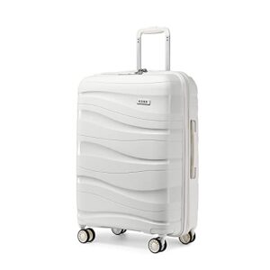 Mittelgroßer KONO Trolley Koffer in Creme Weiß mit 4 drehbaren Zwillingsrollen und TSA Schloss, ideal für Reisen mit 70 Litern Volumen.