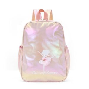 Laser Balletttasche in Pink für Kinder mit schillerndem holografischem Effekt, ideal für Tanzkleidung und -schuhe, ausgestattet mit verstellbarem Schultergurt.