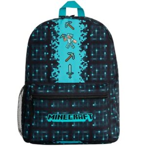 Blauer Minecraft Rucksack für Kinder mit gepolsterten Riemen und praktischen Seitentaschen, ideal für Schule und Ausflüge.