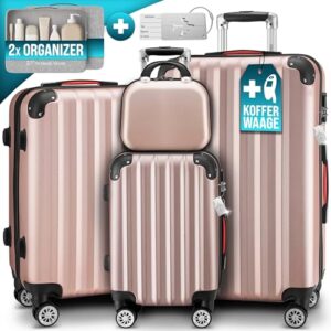 MONZANA 4-teiliges Kofferset inklusive Beautycase in elegantem Rosa, bestehend aus Koffern in den Größen M, L und XL mit robusten Rollen und Organizer.