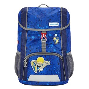 Ergonomischer Step by Step Rucksack für Kinder im Ritter-Design, ideal für Kindergarten und Freizeit, blau mit Sitzkissen.
