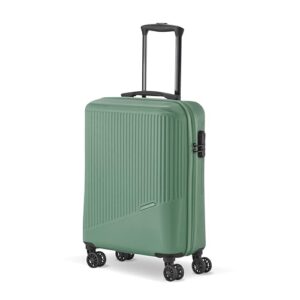 Travelite 4-Rad Handgepäck Koffer in mattem Grün, 34 Liter Volumen, IATA-Bordgepäckmaß, robuster ABS-Hartschalen Trolley mit vier Rollen.