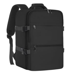 Schwarzer Handgepäck-Rucksack mit USB-Anschluss, ideal für Flugreisen und mobiler Nutzung, Maße 40 x 20 x 25 cm.