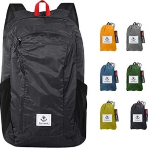 Faltbarer Rucksack Ultra Leicht, Unisex Tagesrucksack Outdoor, Wasserdichter Wanderrucksack für Camping Wandern Reisen Sport Klettern Radfahren - Schwarz, 24 Liter