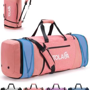 Tolaccea Erweiterbare Reisetasche Rucksack Groß - 54L-72L Sporttasche mit Schuhfach, Nassfach und Laptopfach für Herren & Damen, Weekender Reiserucksack Handgepack Duffle Bag (Rosa)