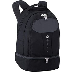 JAKO Rucksack Striker, Schwarz/graue Farben, groß für Reisen und Tagestouren geeignet.