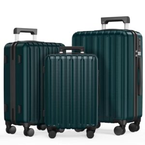 SHOWKOO Kofferset 3 Hartschale Erweiterbar Leicht 100% Polycarbonat Haltbar Reisekoffer Trolley Handgepäck Sets mit TSA Schloss und 4 Rollen - Dunkel Grün