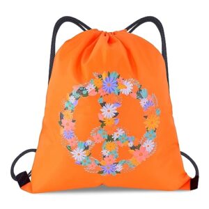 Turnbeutel mit Flower Power Muster, hochdichtes Polyestergewebe, leicht aber robust, ideal für 70er Jahre Party Cosplay, Mottopartys, Karneval, Halloween, Weihnachten