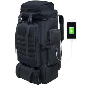 Vaupan 80L Wandern Rucksack, Camping Rucksack, wasserdichte große Outdoor Sport Reise Daypack Molle Rucksack für Männer Frauen (Schwarz)