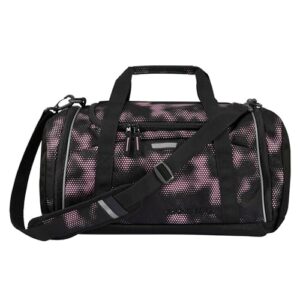 Sporttasche in schwarz-pink mit Hauptfach, Nasswäschefach und Reflektoren für Schüler ab der 3. Klasse