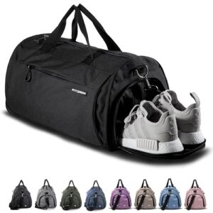 Fitgriff Sporttasche und Reisetasche für Damen und Herren mit Schuhfach und Nassfach - Tasche für Sport, Fitness und Reisen - Trainingstasche, Gym Bag in schwarz, 48 x 26 x 25 cm (Klein)