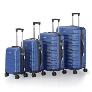Reisekoffer 4-teilig, Hartschale, Zahlenschloss, geräuscharme 360° Rollen groß, Teleskopgriff leichter Reisekoffer in Blau