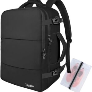 Ergonomischer und komfortabler Rucksack für Flugreisen, Taygeer Ryanair Rucksack 40x20x25 cm, Handgepäcktasche mit internem USB-Anschluss, Leichtgewicht, Klein Reiserucksack für Weekender und Kurztrip, Schwarz