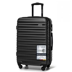 Mittelgroßkoffer aus ABS mit 4 Spinner-Rollen und Zahlenschloss für Reisen, ideal für Lufthansa/Eurowings/Ryanair, schwarz