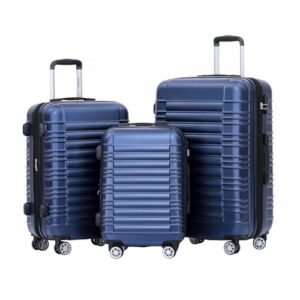 Beibye Hartschalen Koffer Trolley Rollkoffer Reisekoffer Zwillingsrollen Kofferset Dunkelblau Set, einsetzbare Dehnungsfuge für zusätzliches Volumen, hochverstellbare Teleskopgriffe und Organisationsfach im Innenraum
